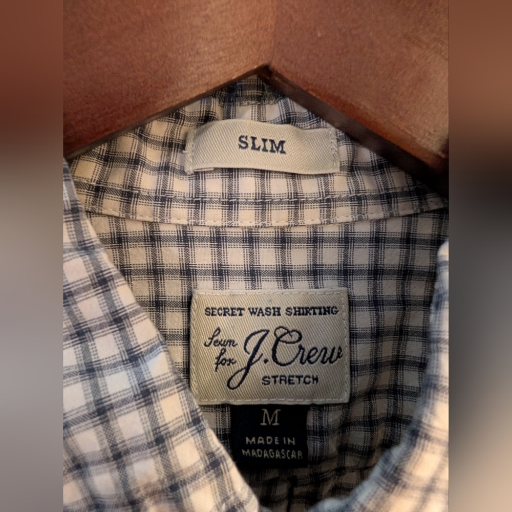 J. Crew Men's Casual Checkered Shirt - Gray and White, Medium Slim